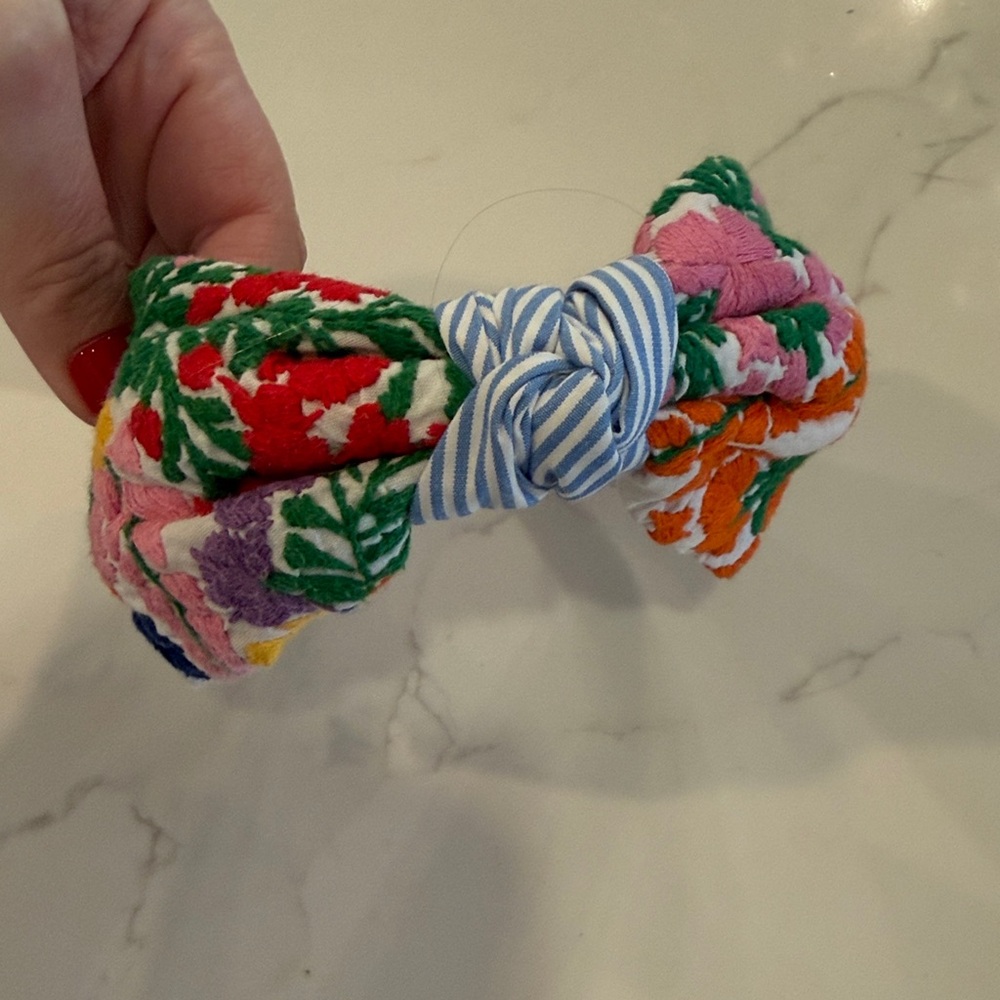 Mi Golondrina Floral embroiled Headband with Striped Knot